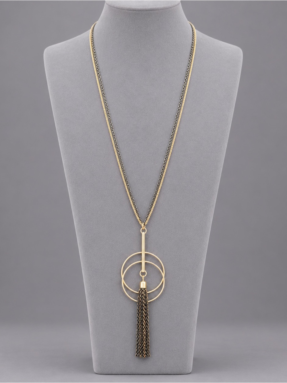 Premier Designs Bronze Beauty Long Geometric Tassel Necklace NOS 32”-45” #691
